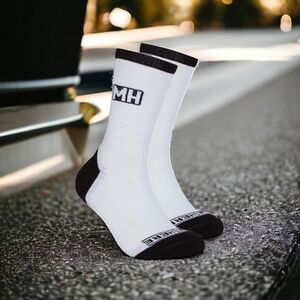 3x NWT MADE HERE Classic Crew Cotton Socks White Black Unisex Socks, S/M